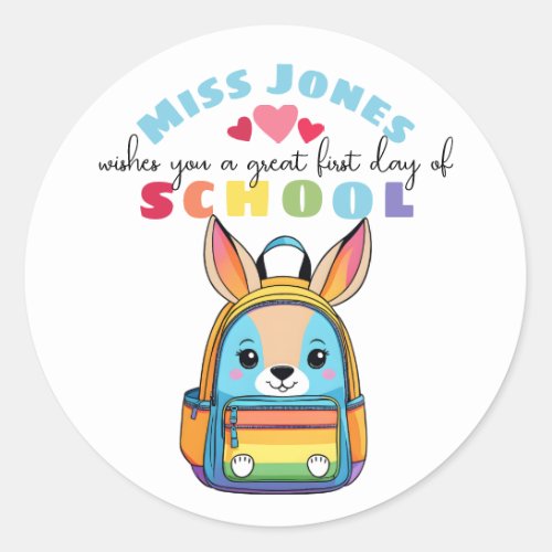 teacher first day of term class welcome kangaroo classic round sticker