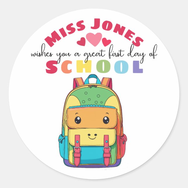 teacher first day of term class welcome monster classic round sticker (Front)