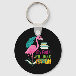 Teacher Flamingo My Flock Will Rock First Day Scho Keychain