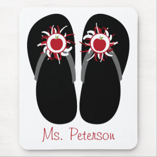 Teacher Flip Flops With Red Apples & Pom Poms Mouse Pad