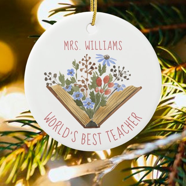 Teacher Floral Books  Ceramic Ornament (Creator Uploaded)