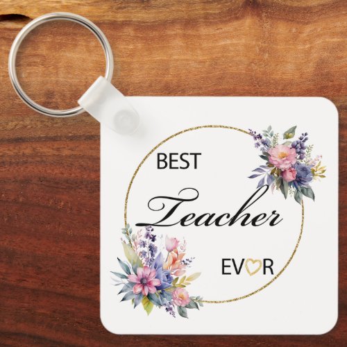 Teacher Floral Watercolor Keychain