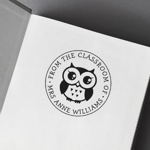 Teacher from the classroom of owl book library rubber stamp