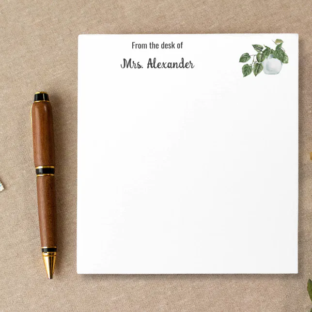 Teacher From The Desk Of Cute Botanical Watercolor Notepad | Zazzle