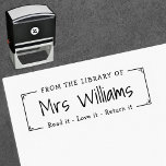 Teacher from the library of bookplate self-inking stamp<br><div class="desc">Bookplate self-inking stamp in a whimsical,  hand drawn handwritten style.</div>