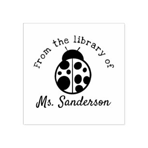 Teacher From the Library of Classroom Ladybug Book Rubber Stamp
