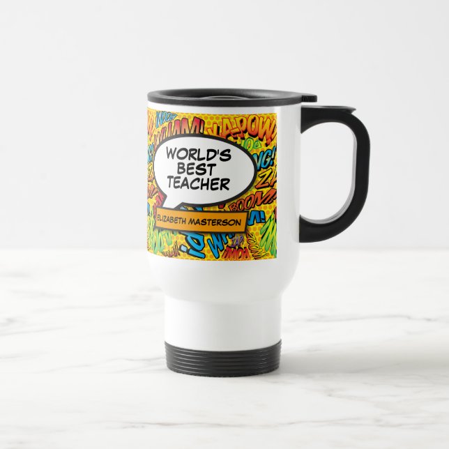 Teacher Fun Retro Comic Book Pop Art Travel Mug (Right)