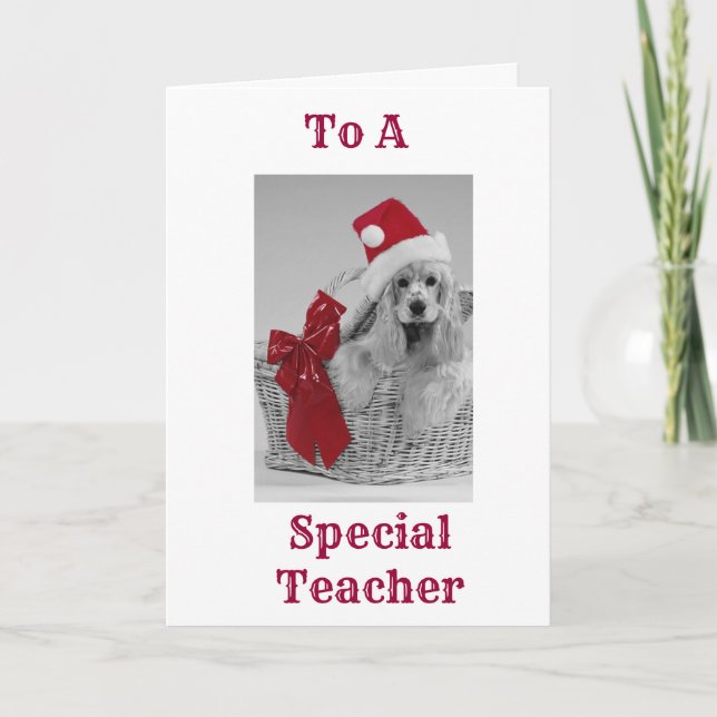 **TEACHER*** GETS SPANIEL WISHES AT CHRISTMAS HOLIDAY CARD (Front)