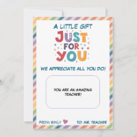 Teacher Gift Card Holder Just For You Appreciation