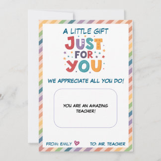 Teacher Gift Card Holder Just For You Appreciation