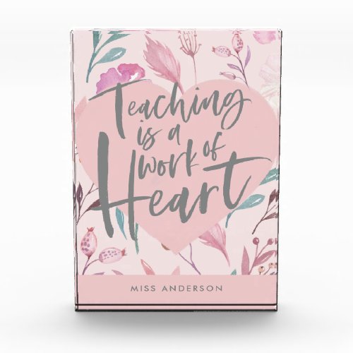 Teacher gift chic girly floral watercolor heart photo block