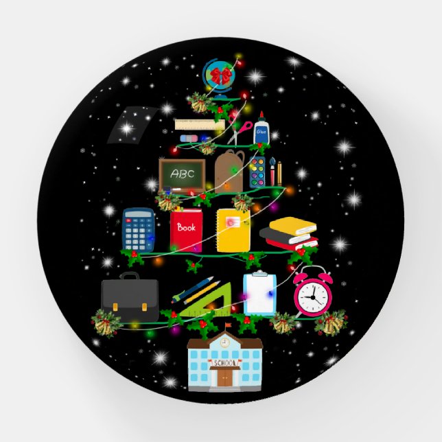 Teacher Gift | Christmas tree with school related Paperweight (Front)