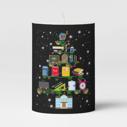 Teacher Gift  Christmas tree with school related Pillar Candle