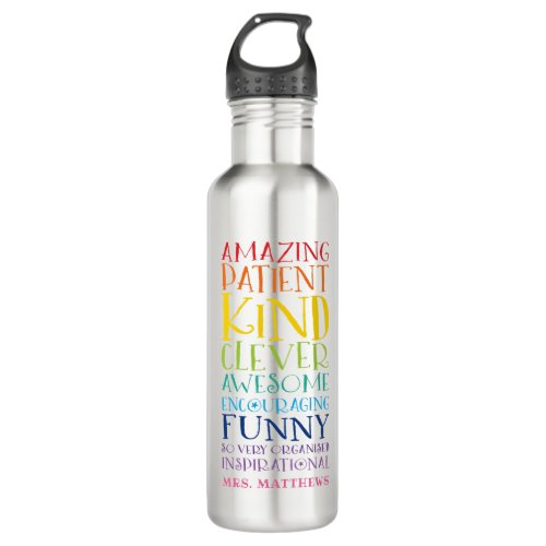 TEACHER GIFT colorful rainbow uplifting word stack Stainless Steel Water Bottle