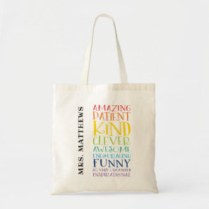 TEACHER GIFT colorful rainbow uplifting word stack Tote Bag
