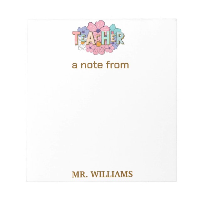 Teacher Gift Custom Illustrated Blue Notepad (Front)