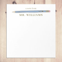 Teacher Gift Custom Illustrated Blue Pencil Notepad