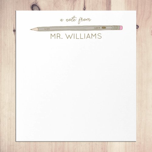 Teacher Gift Custom Illustrated Gray Pencil Notepad