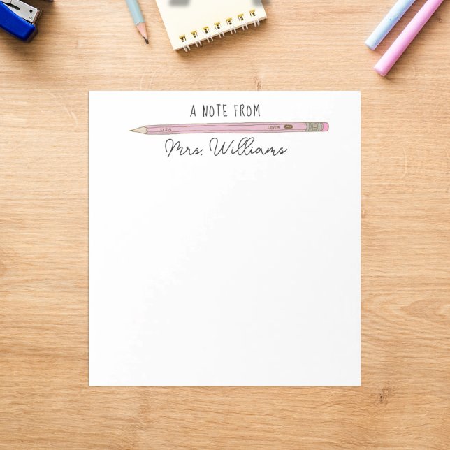 Teacher Gift Custom Illustrated Pink Pencil Notepa Notepad (Creator Uploaded)