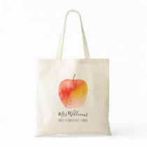 Teacher Gift Custom Name Watercolor Apple Tote Bag Teacher Gift Custom Name Watercolor Apple Tote Bag