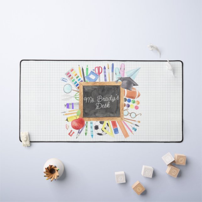Teacher Gift Custom Watercolor Back To School Desk Mat (Kids Table)