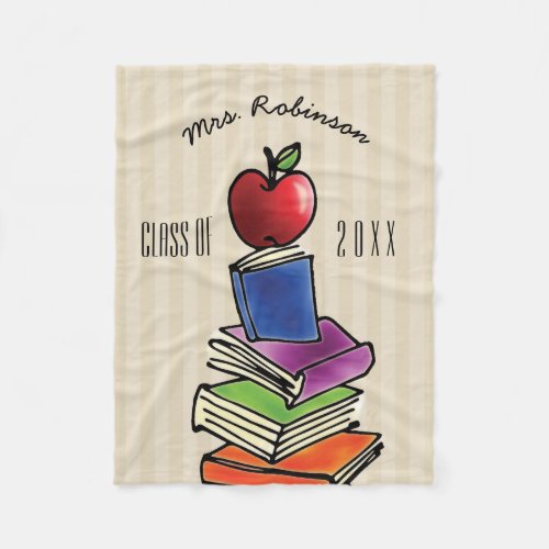 Teacher Gift from Class Apple with Book Stack Fleece Blanket