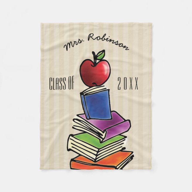 Teacher Gift from Class Apple with Book Stack Fleece Blanket (Front)