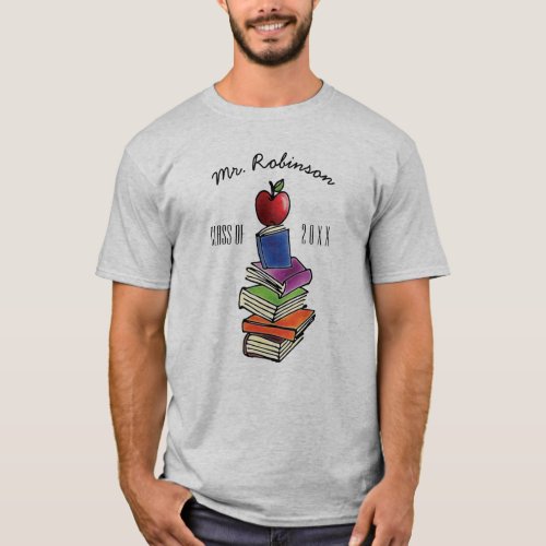 Teacher Gift from Class Apple with Book Stack T_Shirt