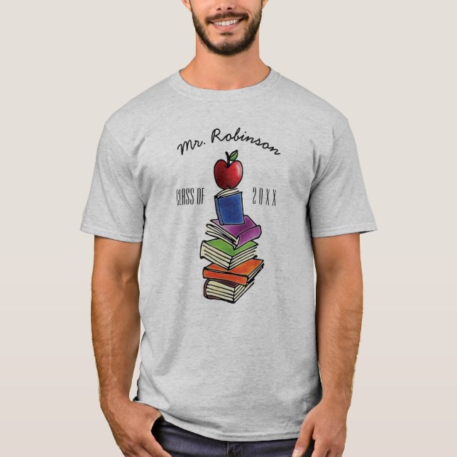 Teacher Gift from Class Apple with Book Stack T-Shirt (Front)