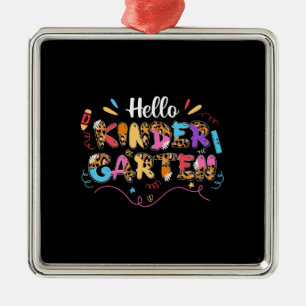 Teacher Gift Hello Kinder Garten Metal Ornament