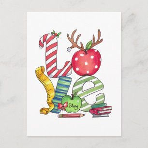 Teacher Gift   Love Pencil Apple Announcement Postcard