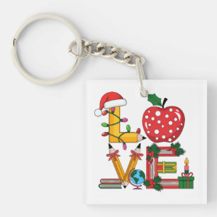 Teacher Gift Love Pencil Apple Books Keychain