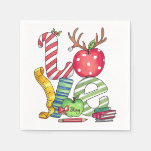 Teacher Gift Love Pencil Apple Napkins