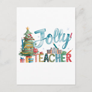 Teacher Gift   Merry Christmas Jolly Teacher Announcement Postcard