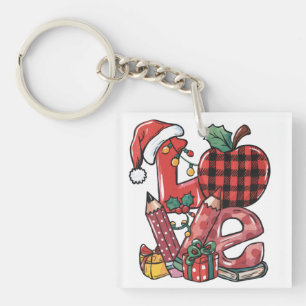 Teacher Gift Merry Christmas Love Keychain