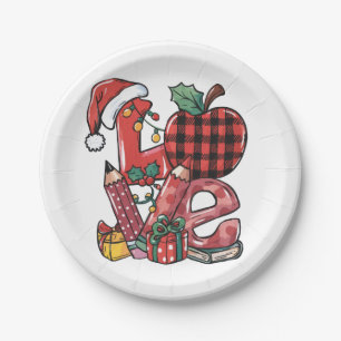 Teacher Gift Merry Christmas Love Paper Plates