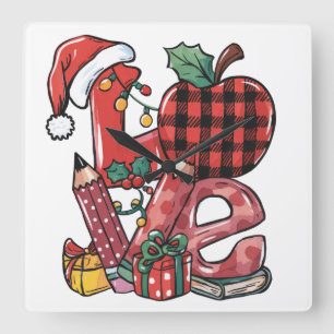 Teacher Gift Merry Christmas Love Square Wall Clock