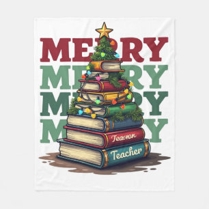 Teacher Gift Merry Christmas Teacher Books Fleece Blanket
