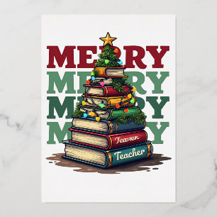 Teacher Gift Merry Christmas Teacher Books Foil Invitation