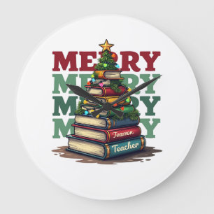 Teacher Gift Merry Christmas Teacher Books Large Clock