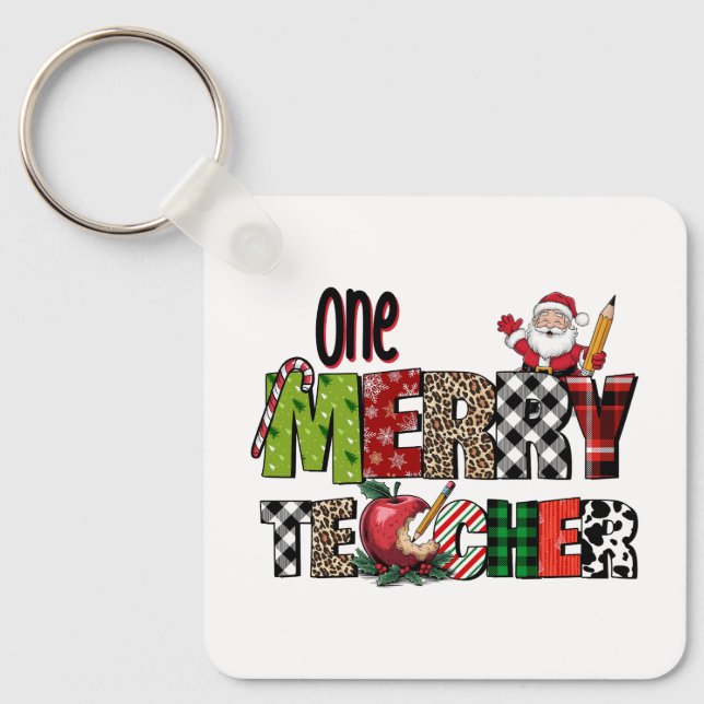Teacher Gift | One Merry Teacher Keychain (Front)