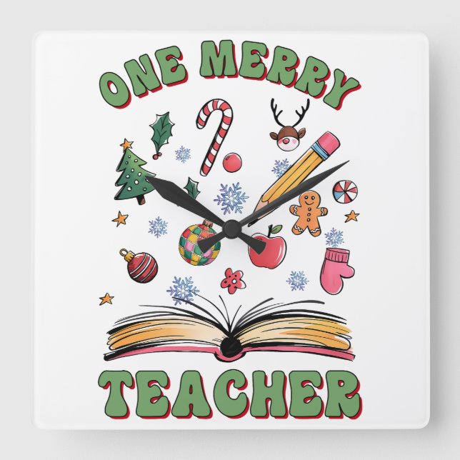 Teacher Gift | One Merry Teacher Square Wall Clock (Front)