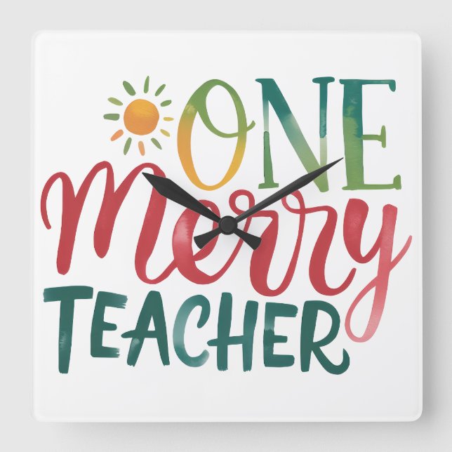 Teacher Gift | One Merry Teacher Square Wall Clock (Front)