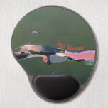 Teacher Gift Personalized Abstract Art Painting Gel Mouse Pad<br><div class="desc">Green abstract art painting with brush script name in red</div>