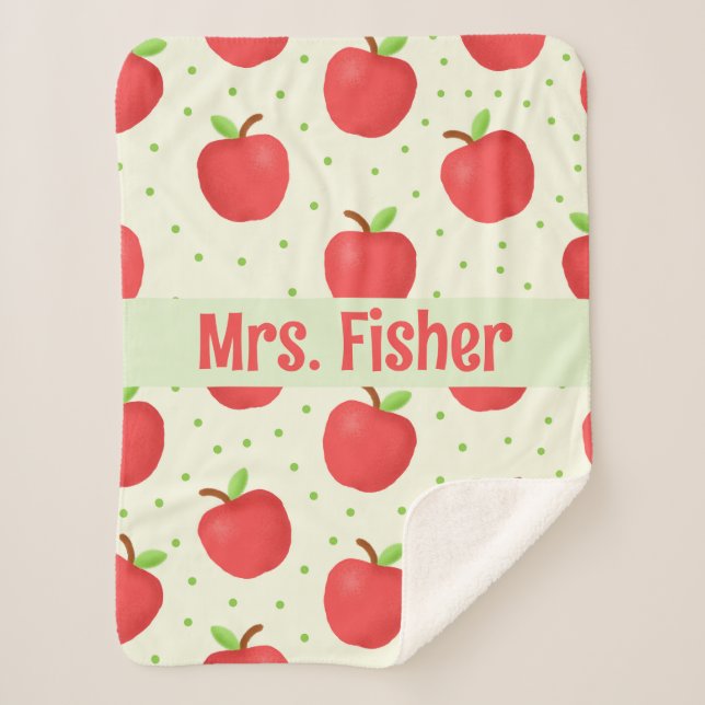 Teacher gift personalized watercolor apple pattern sherpa blanket (Front)