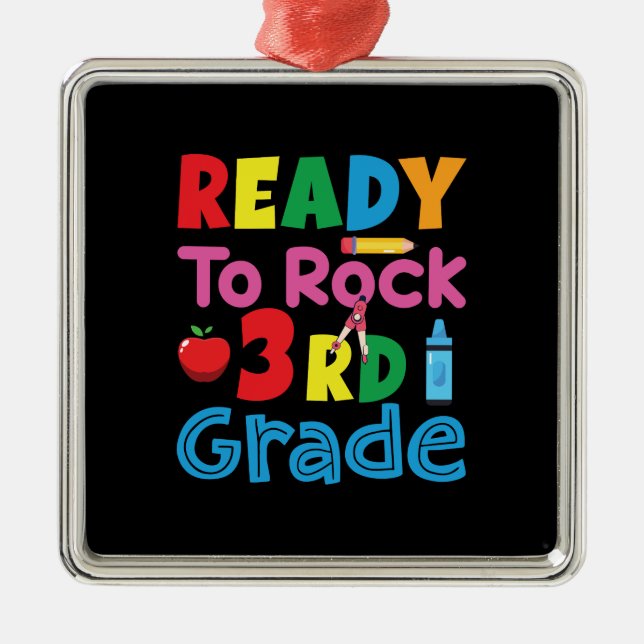 Teacher Gift | Ready To Rock 3rd Grade Metal Ornament (Front)