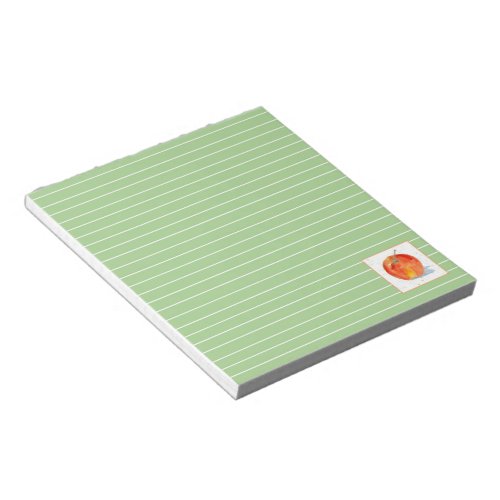 Teacher Gift Red Apple Watercolor Green Lined Notepad