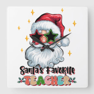 Teacher Gift Santas Favorite Teacher Square Wall Clock