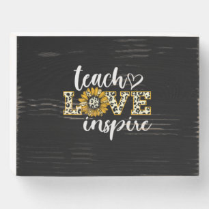 Teacher Gift Teach Love Inspire Leopard Wooden Box Sign