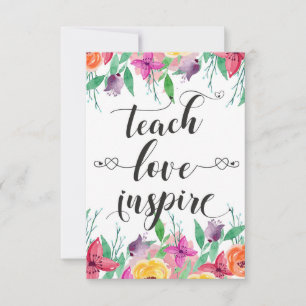 Teacher Gift Teach Love Inspire Quote Floral Text Thank You Card